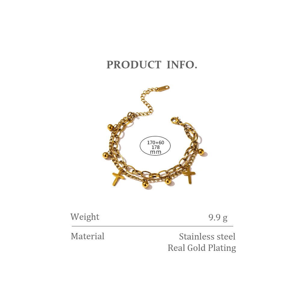 Layered Cross Charm Bracelet