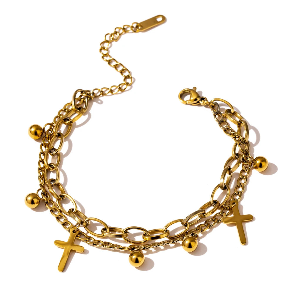 Layered Cross Charm Bracelet