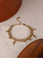 Layered Cross Charm Bracelet
