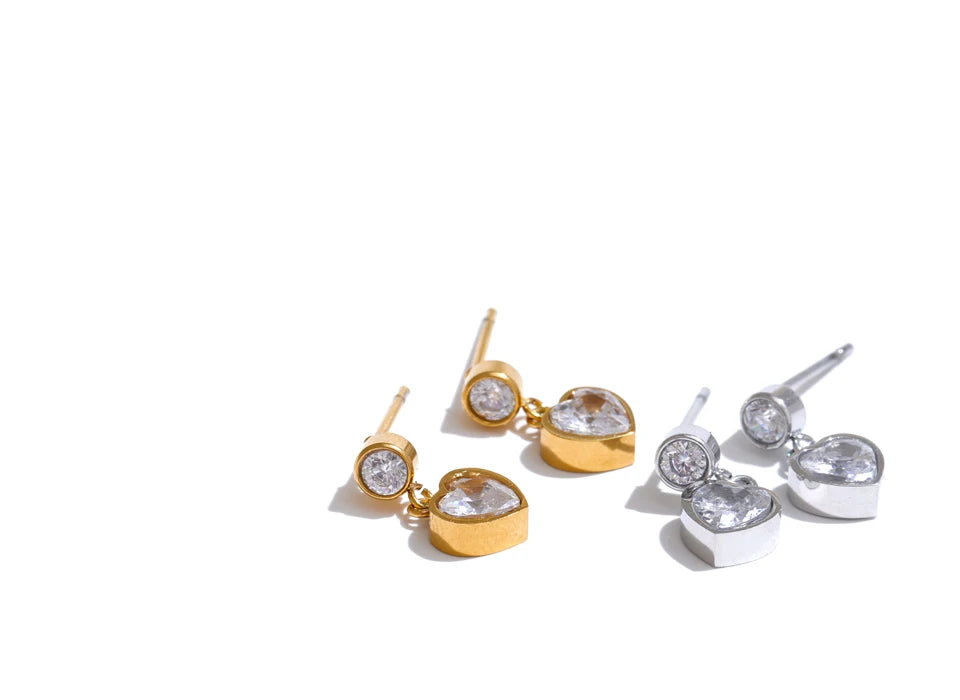 Luxe Petite Heart CZ Stainless Steel Earrings