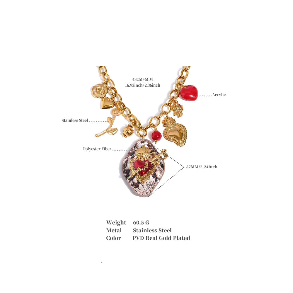 Acrylic Flower Heart Charm Necklace