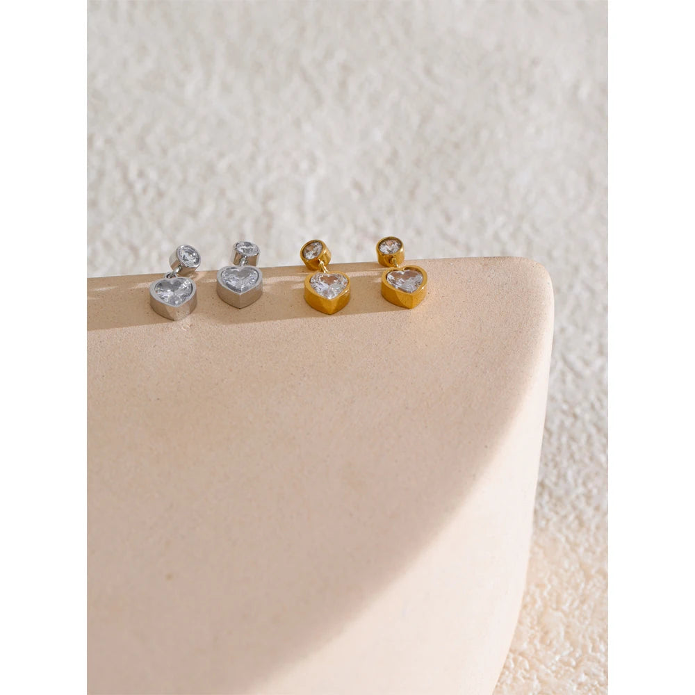 Luxe Petite Heart CZ Stainless Steel Earrings