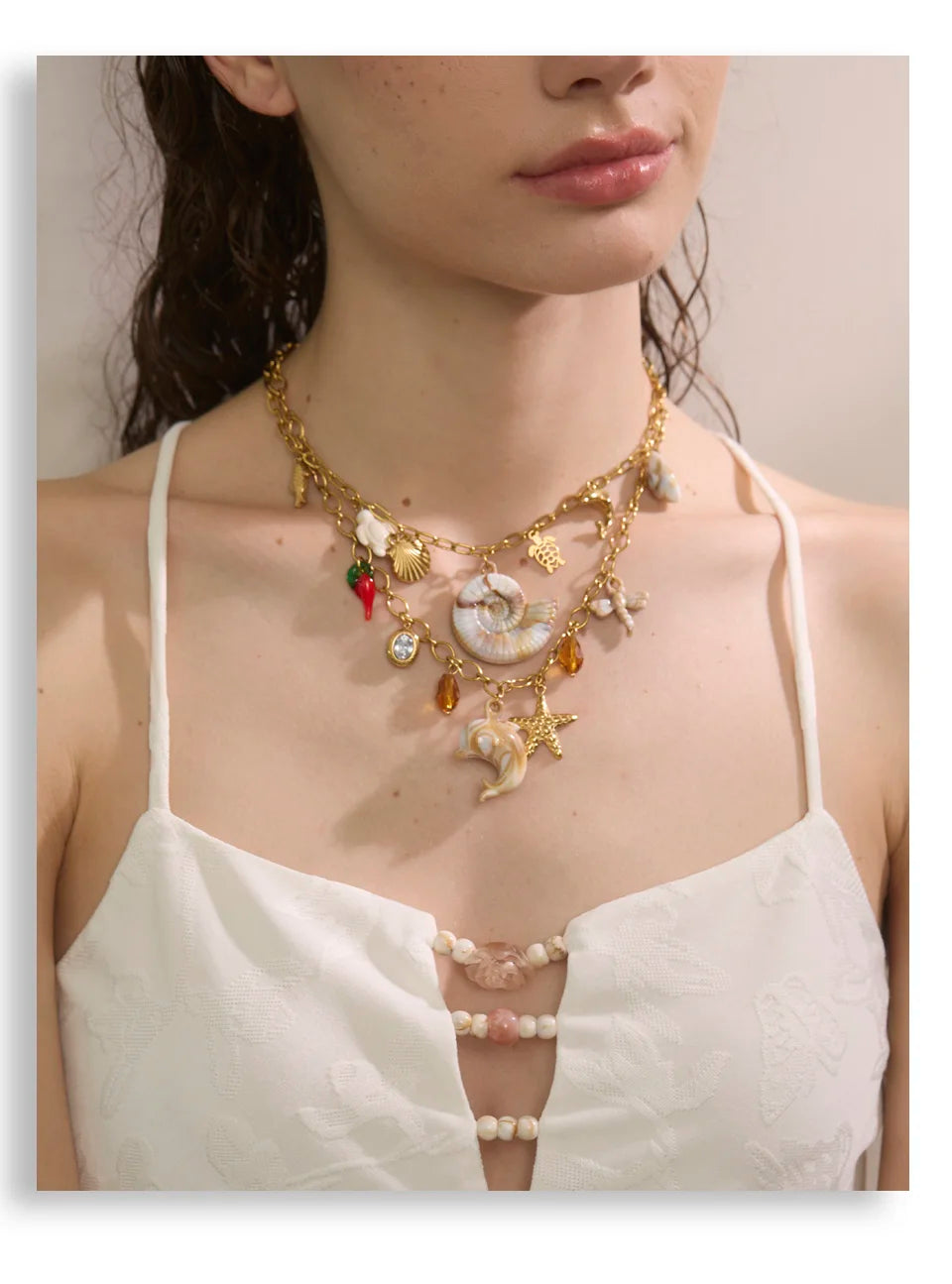 Golden Ocean Shell Dolphin Necklace