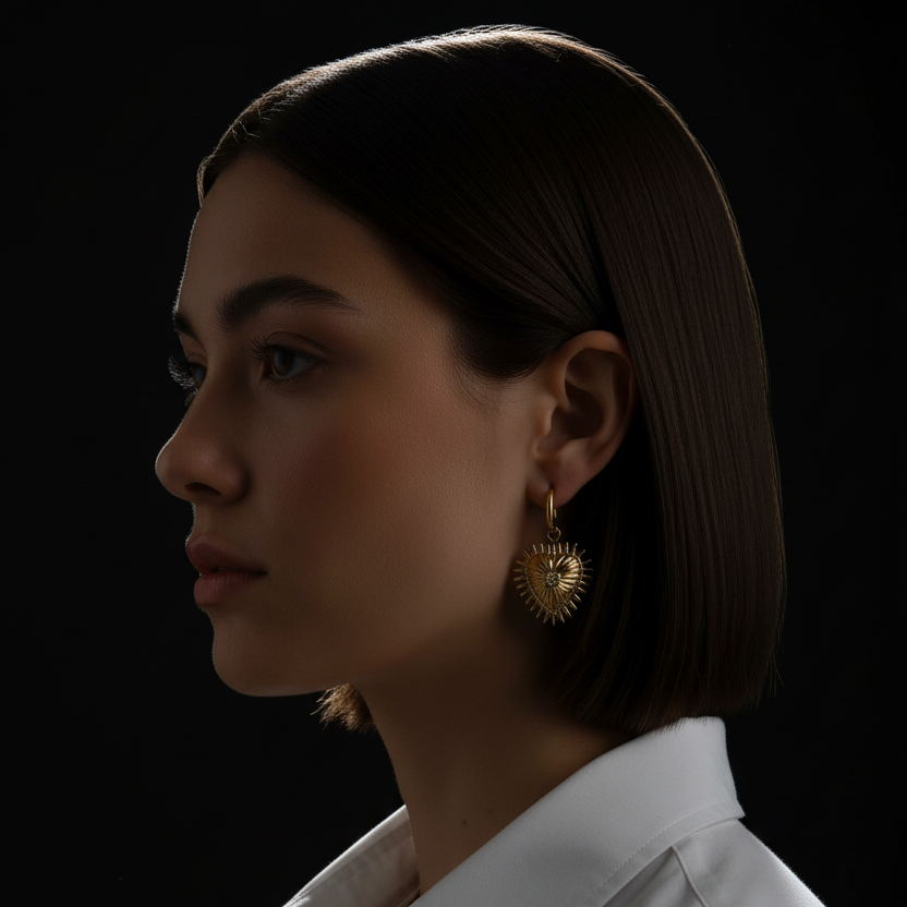 Golden Love Charm Hoops
