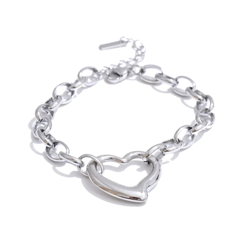Polished Heart Charm Bangle Bracelet