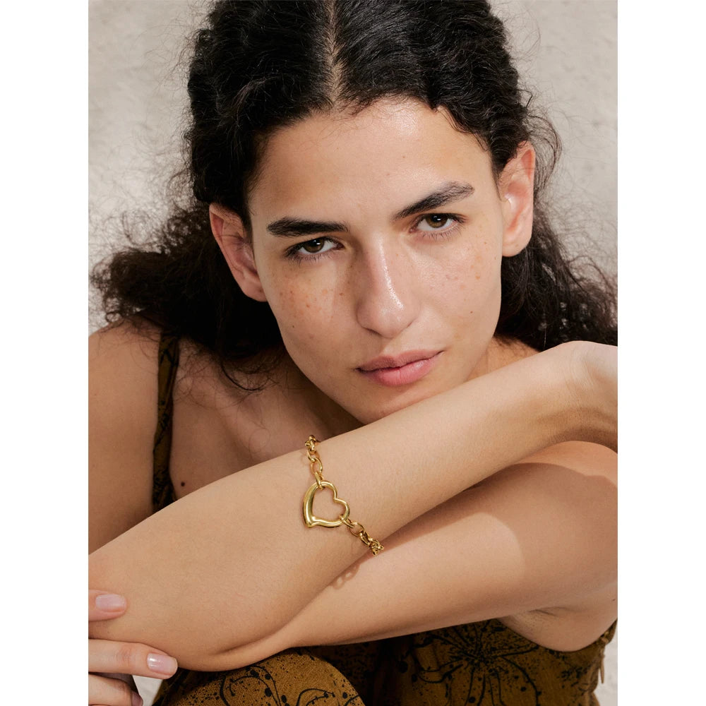 Polished Heart Charm Bangle Bracelet