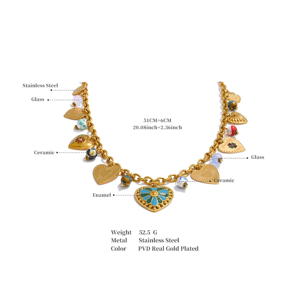 Exquisite Gold Heart Drop Charm Necklace
