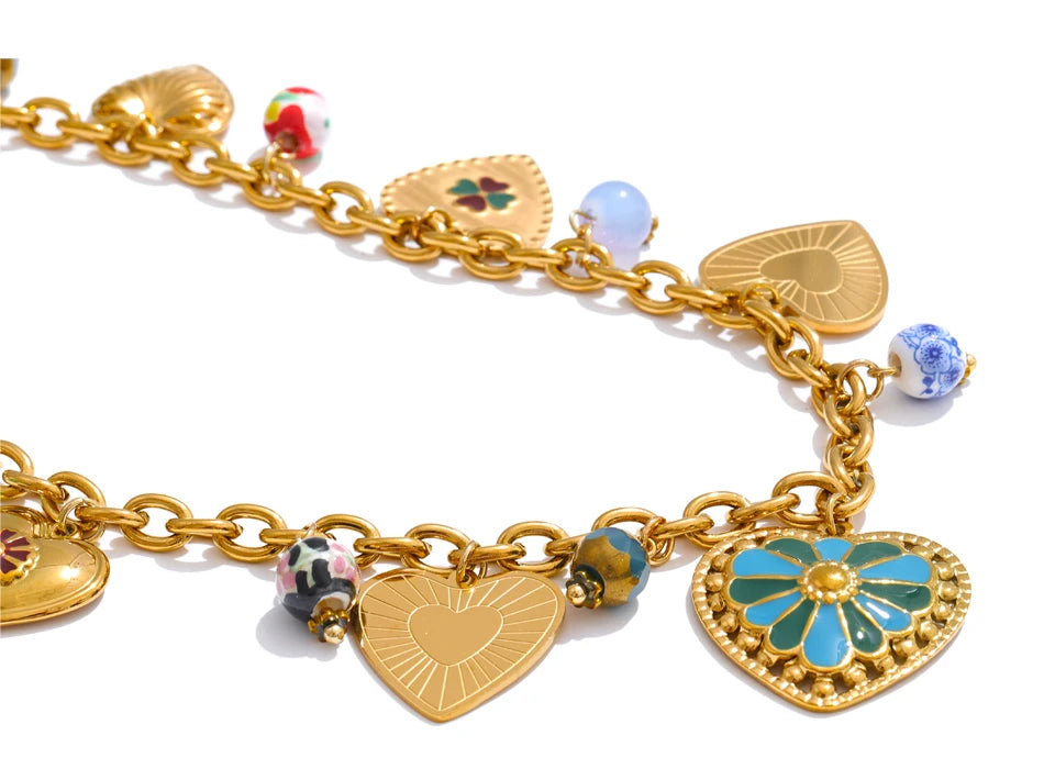Exquisite Gold Heart Drop Charm Necklace