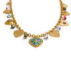 Exquisite Gold Heart Drop Charm Necklace