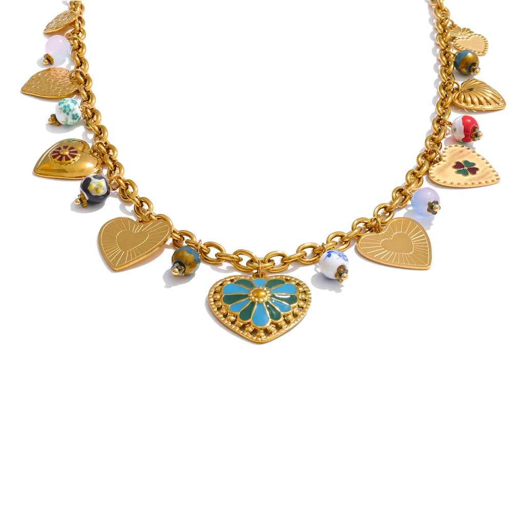 Exquisite Gold Heart Drop Charm Necklace