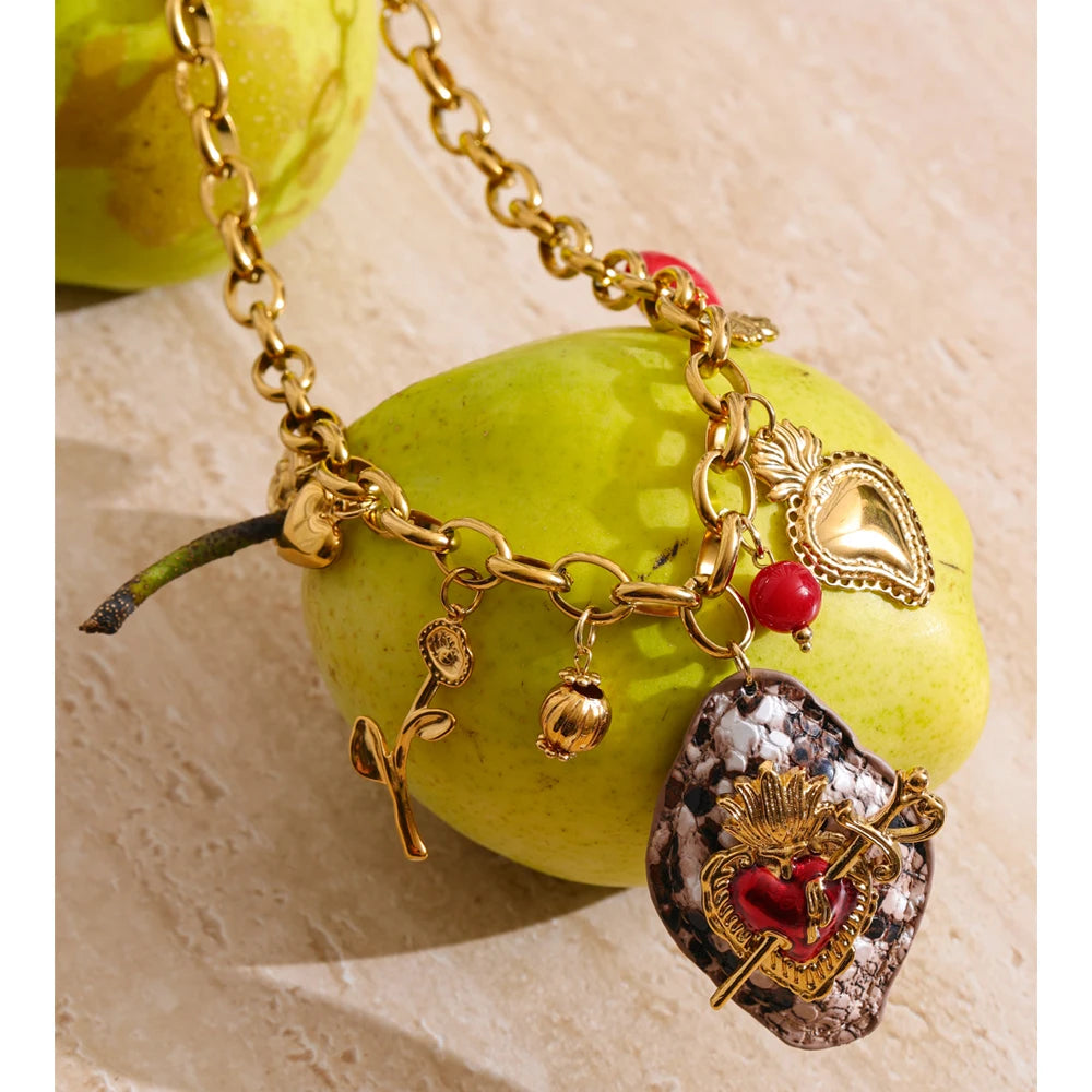 Acrylic Flower Heart Charm Necklace