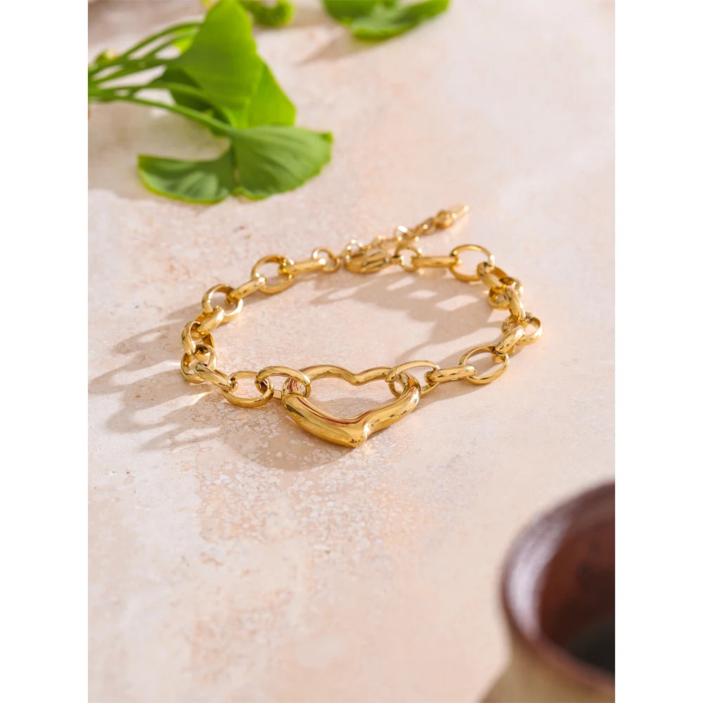 Polished Heart Charm Bangle Bracelet
