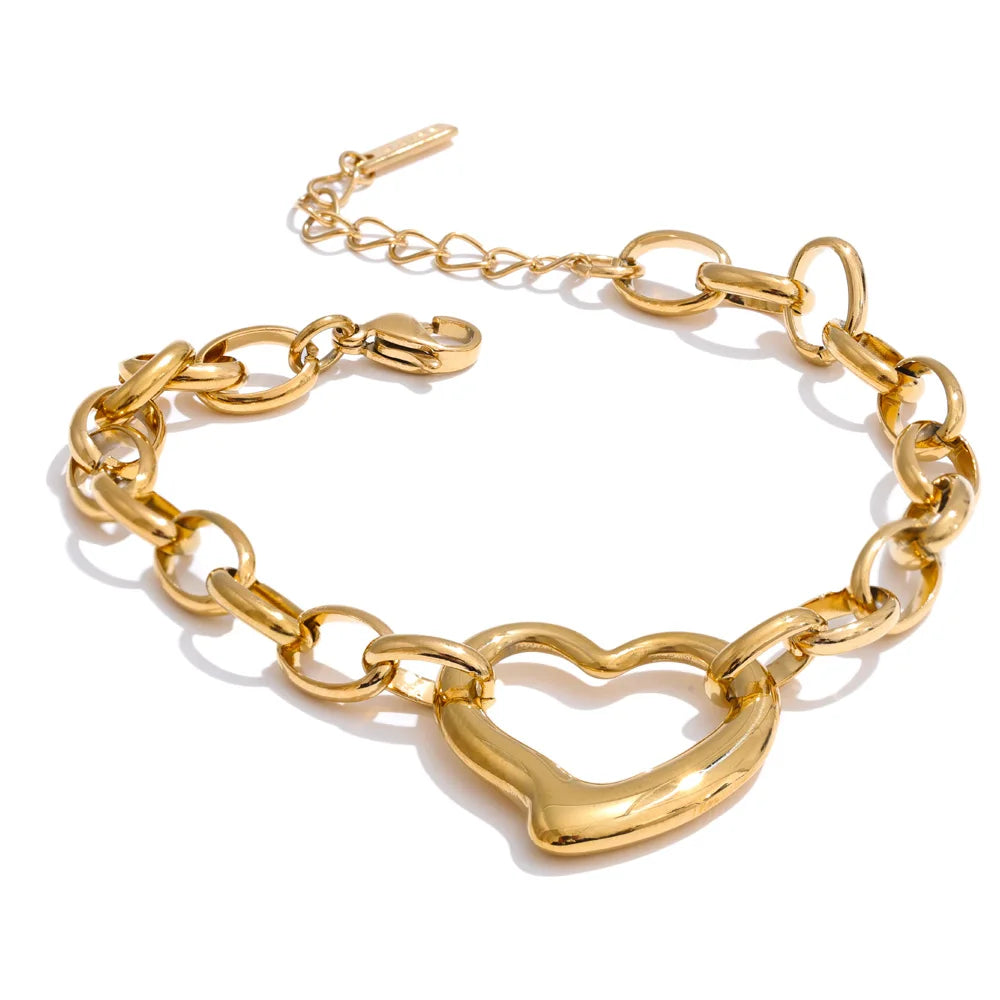 Polished Heart Charm Bangle Bracelet