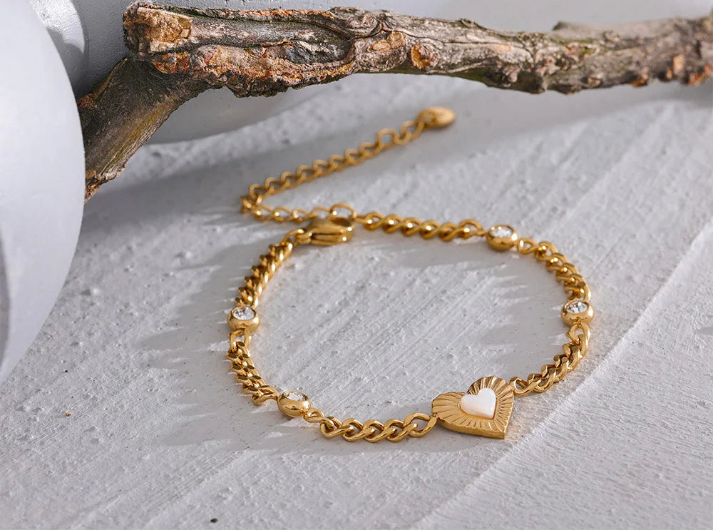 Gold Color CZ Heart Chain Jewelry
