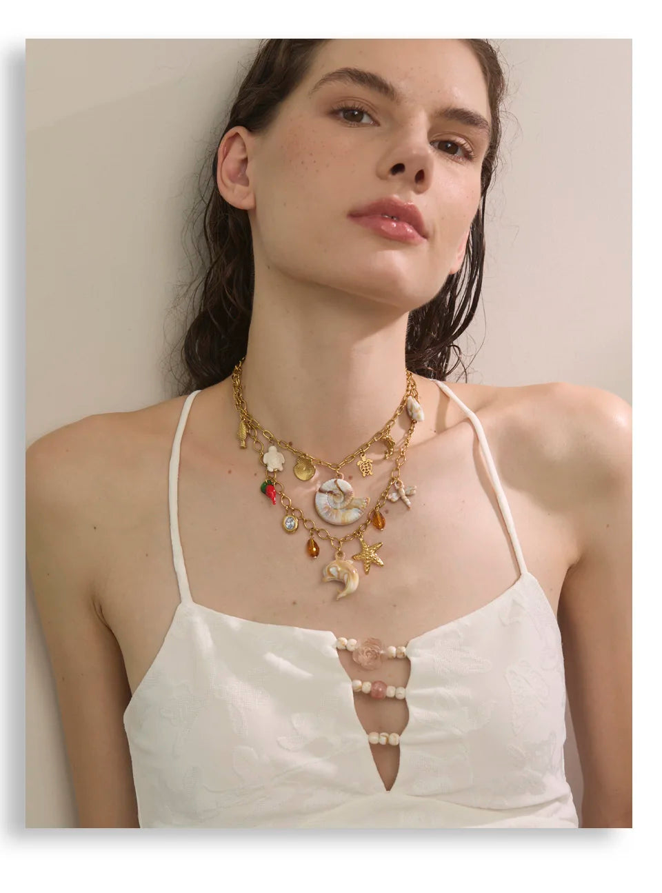 Golden Ocean Shell Dolphin Necklace