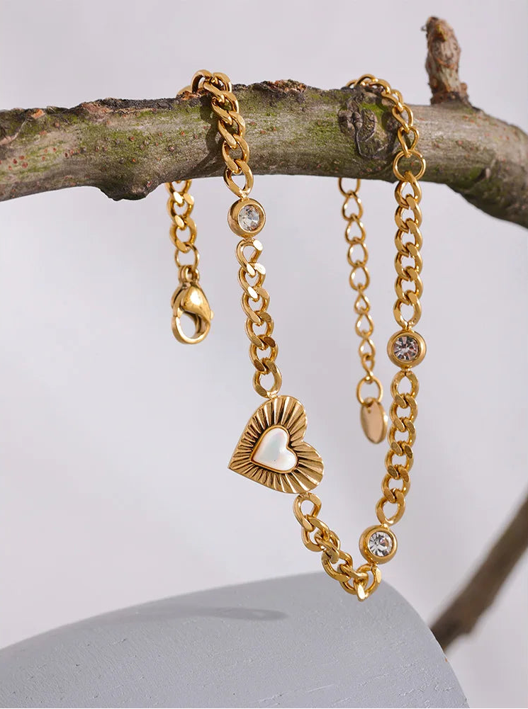 Gold Color CZ Heart Chain Jewelry