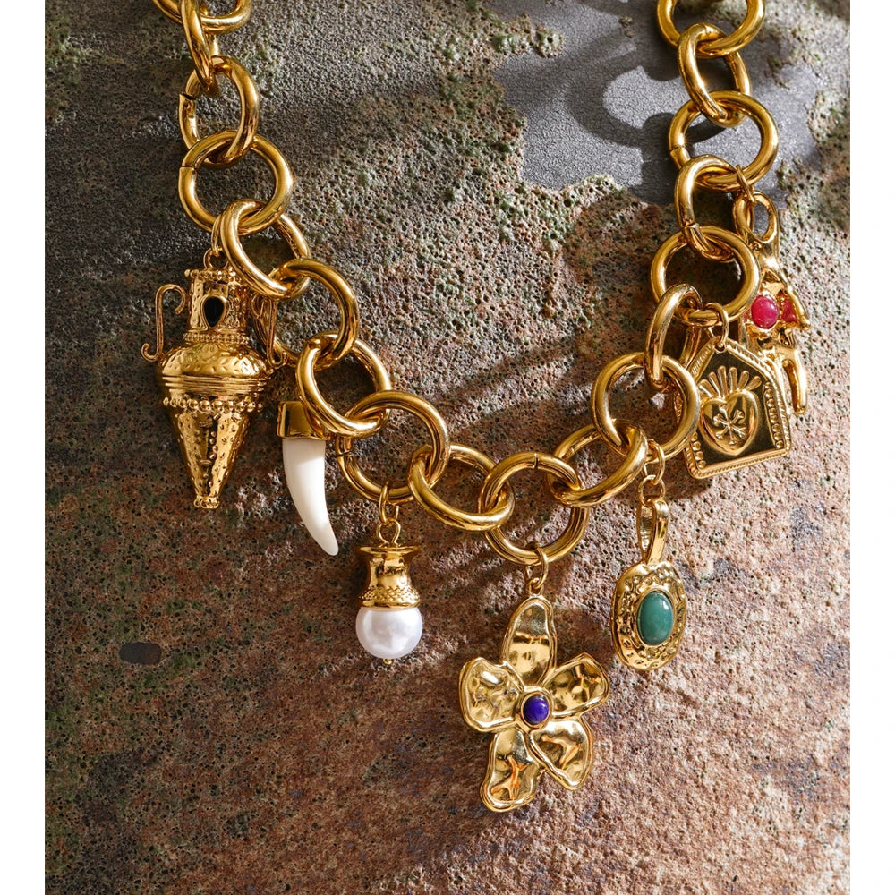 Golden Vintage Flower Drop Necklace