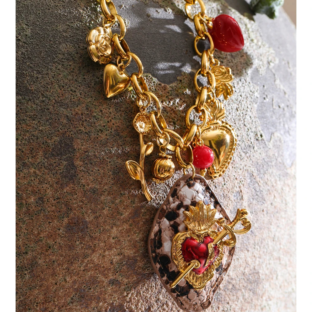 Acrylic Flower Heart Charm Necklace
