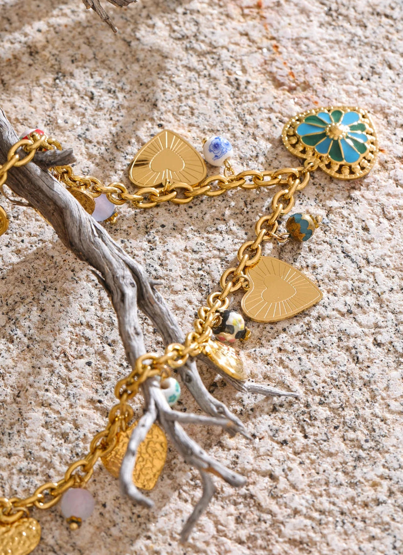 Exquisite Gold Heart Drop Charm Necklace