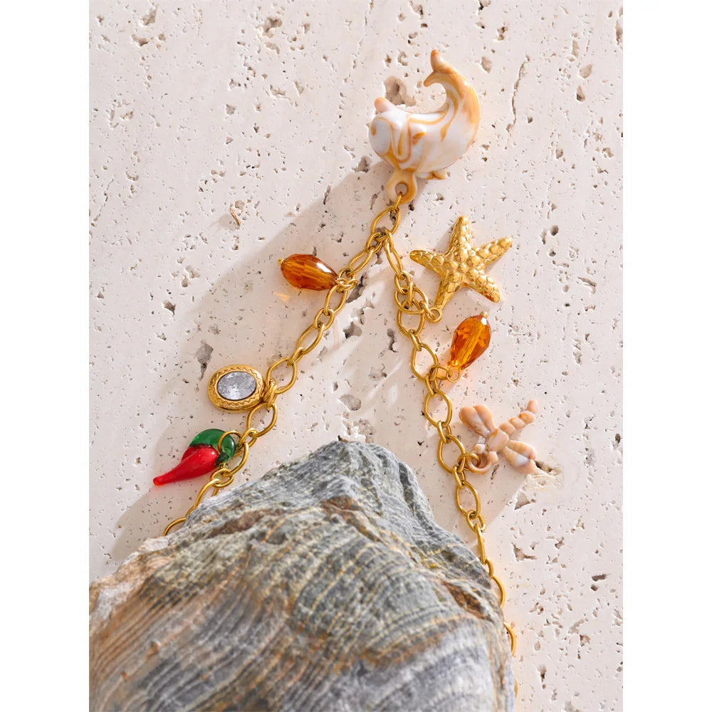 Golden Ocean Shell Dolphin Necklace