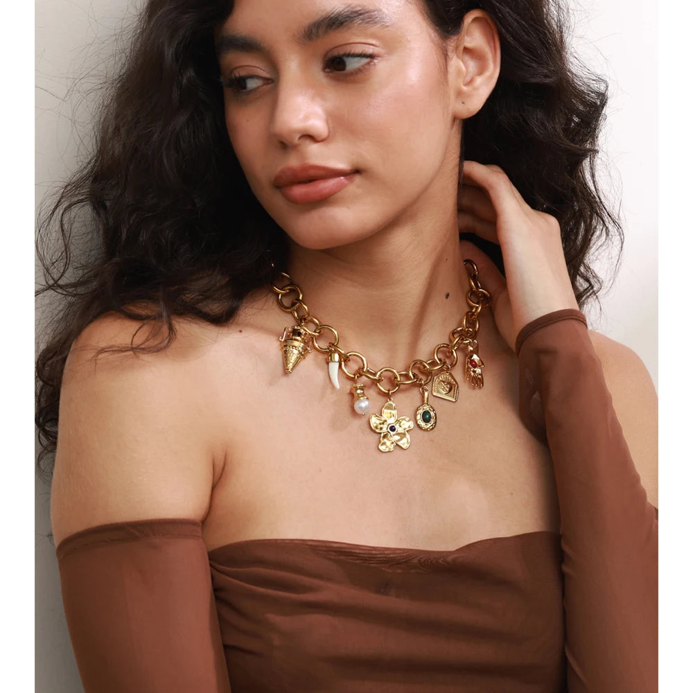 Golden Vintage Flower Drop Necklace