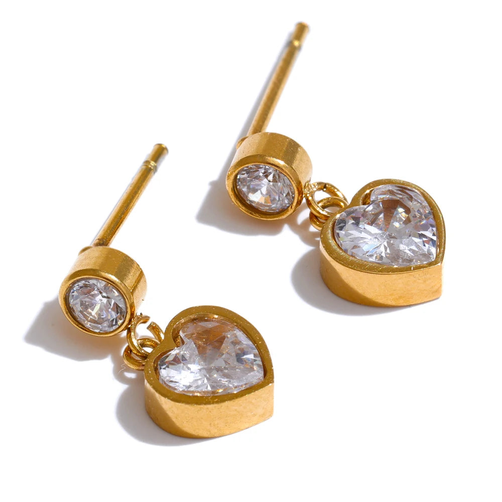Luxe Petite Heart CZ Stainless Steel Earrings