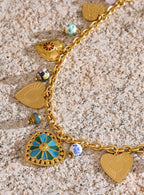 Exquisite Gold Heart Drop Charm Necklace
