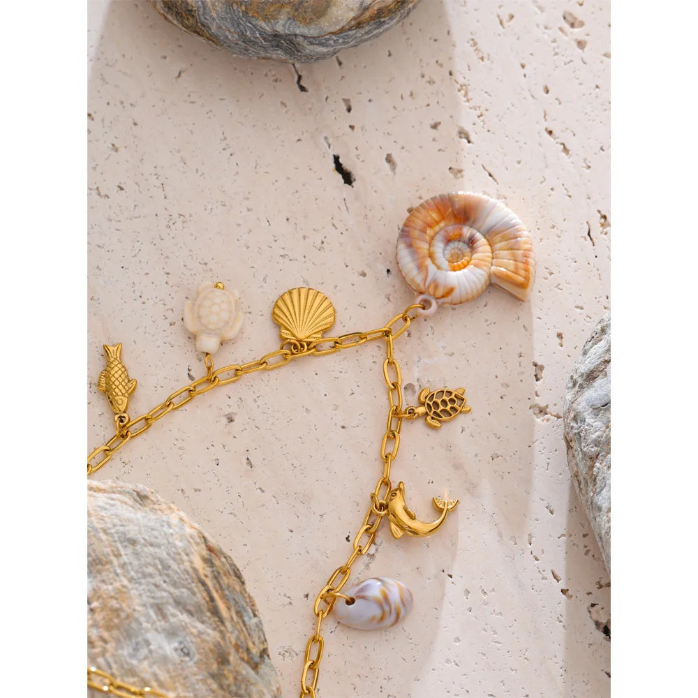 Golden Ocean Shell Dolphin Necklace