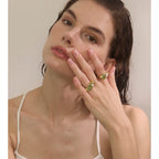 Elegant Green Enamel Pearl Ring
