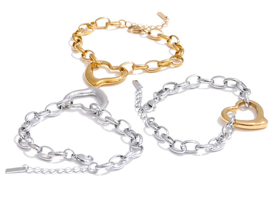Polished Heart Charm Bangle Bracelet