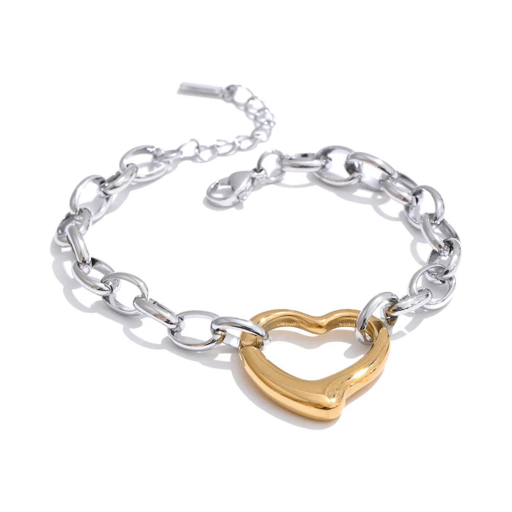 Polished Heart Charm Bangle Bracelet