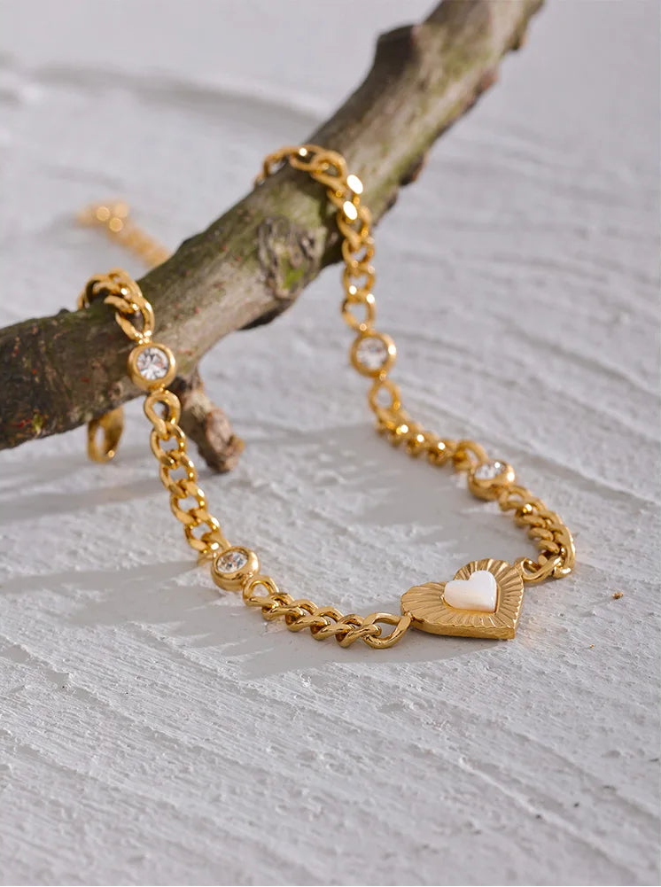 Gold Color CZ Heart Chain Jewelry