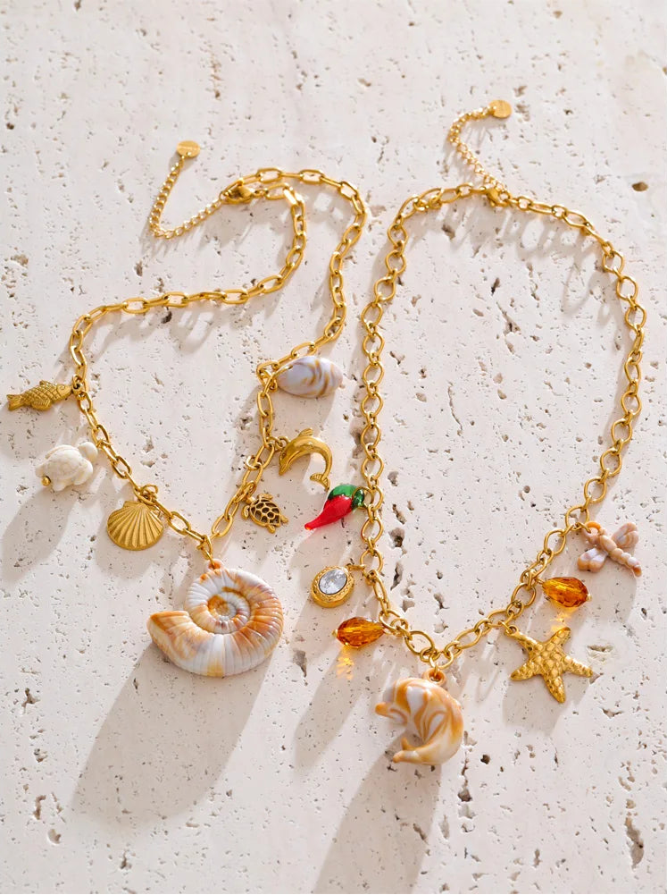 Golden Ocean Shell Dolphin Necklace