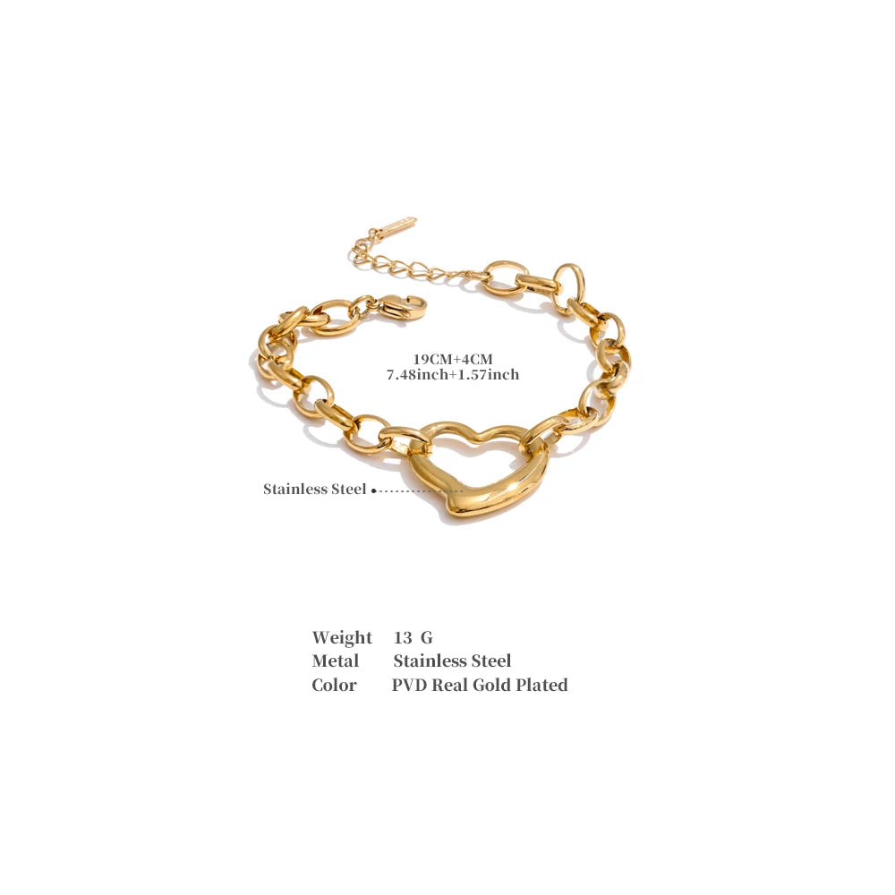 Polished Heart Charm Bangle Bracelet