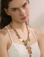 Exquisite Gold Heart Drop Charm Necklace