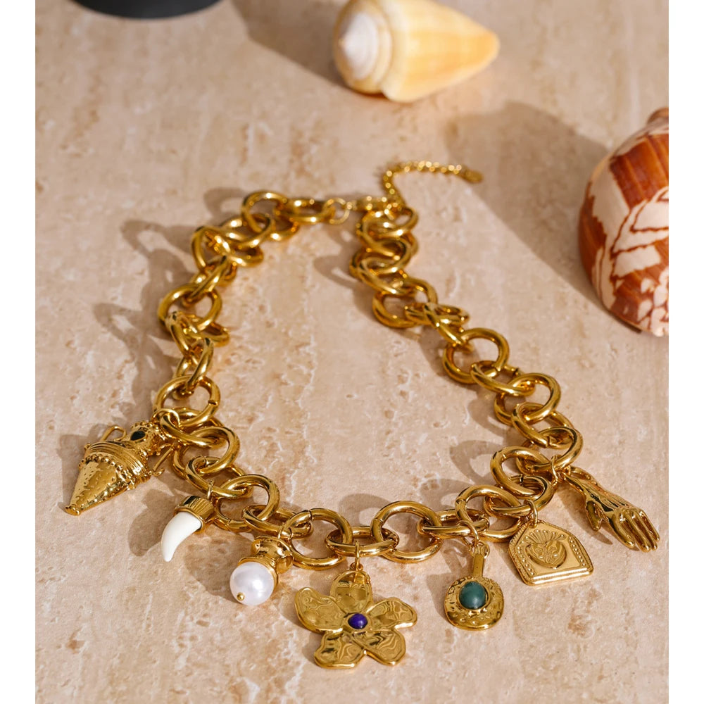 Golden Vintage Flower Drop Necklace