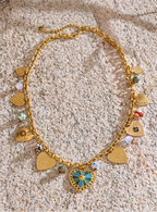 Exquisite Gold Heart Drop Charm Necklace