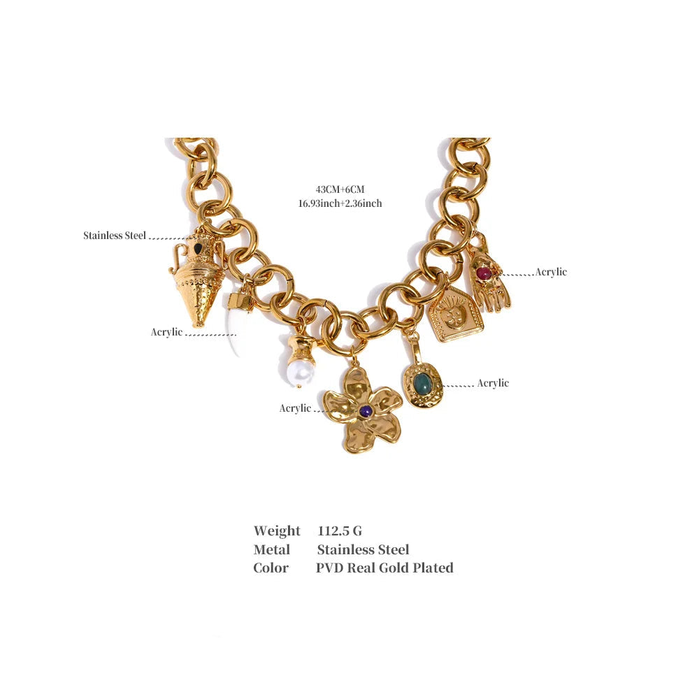 Golden Vintage Flower Drop Necklace