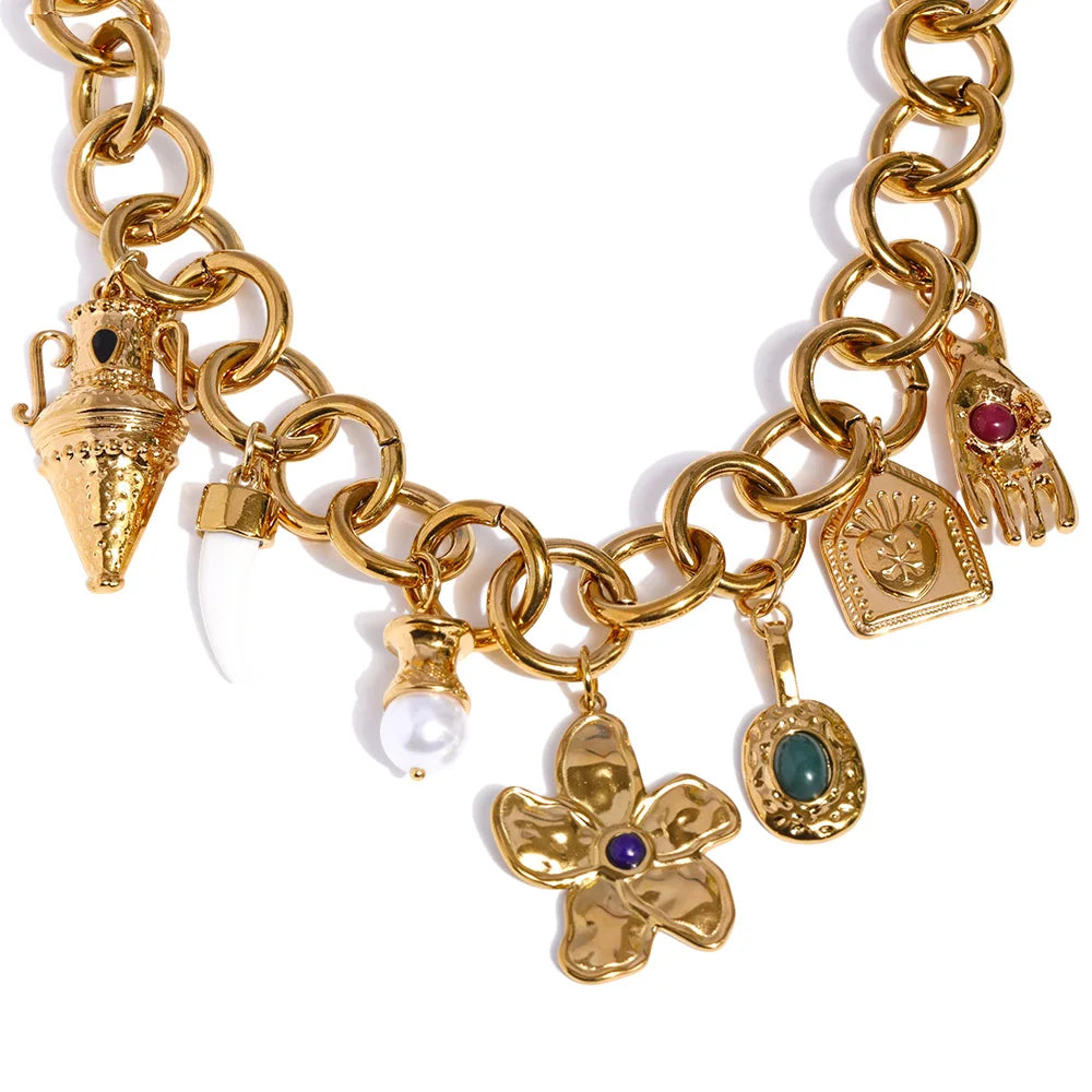 Golden Vintage Flower Drop Necklace