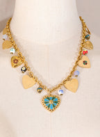 Exquisite Gold Heart Drop Charm Necklace