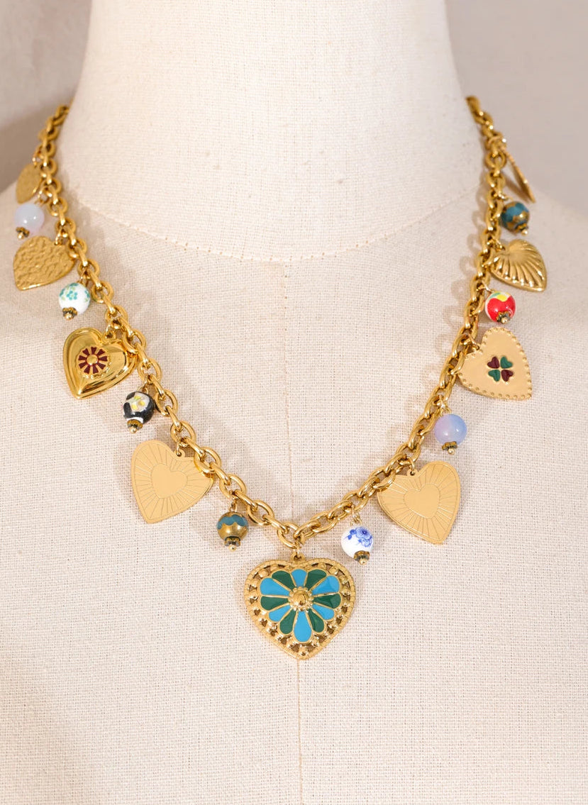 Exquisite Gold Heart Drop Charm Necklace