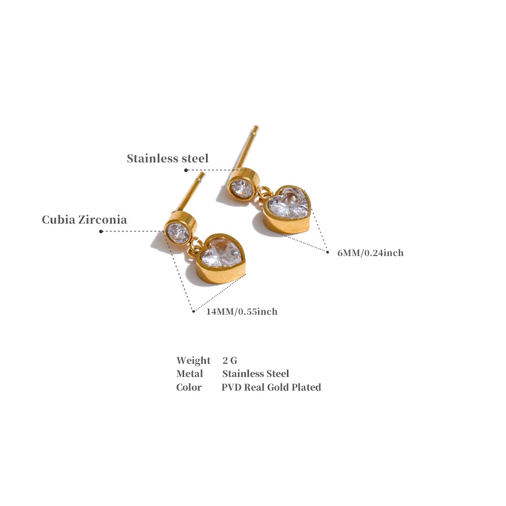 Luxe Petite Heart CZ Stainless Steel Earrings