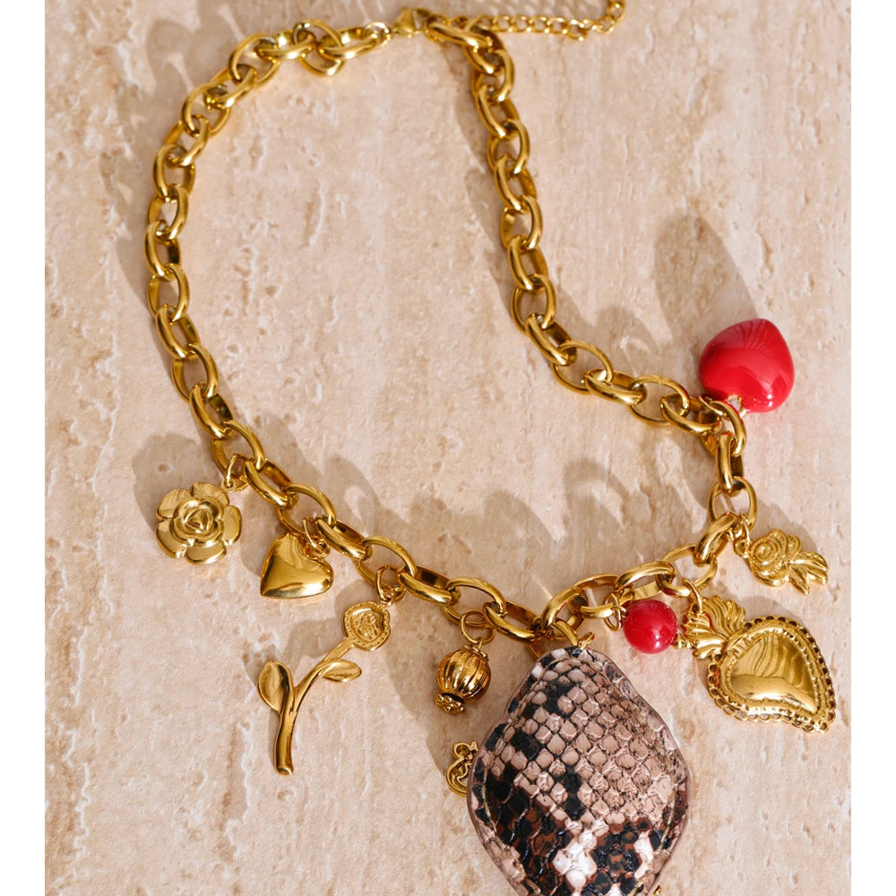 Acrylic Flower Heart Charm Necklace