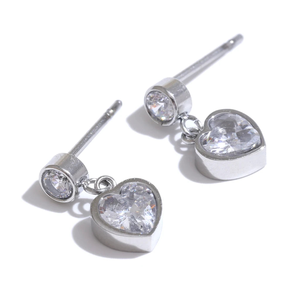 Luxe Petite Heart CZ Stainless Steel Earrings