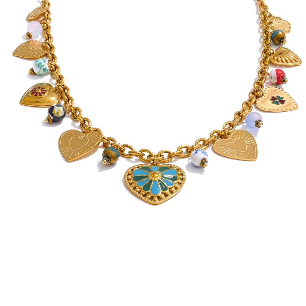 Exquisite Gold Heart Drop Charm Necklace