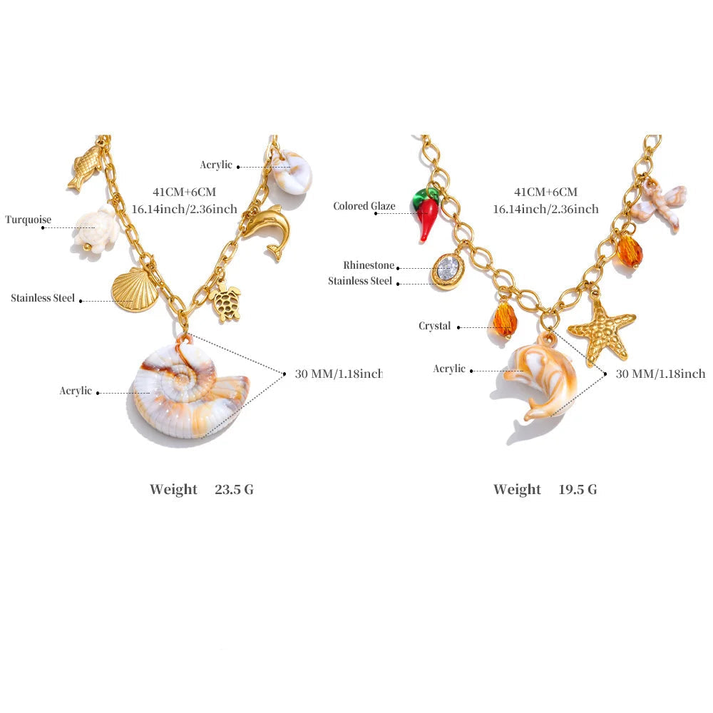 Golden Ocean Shell Dolphin Necklace