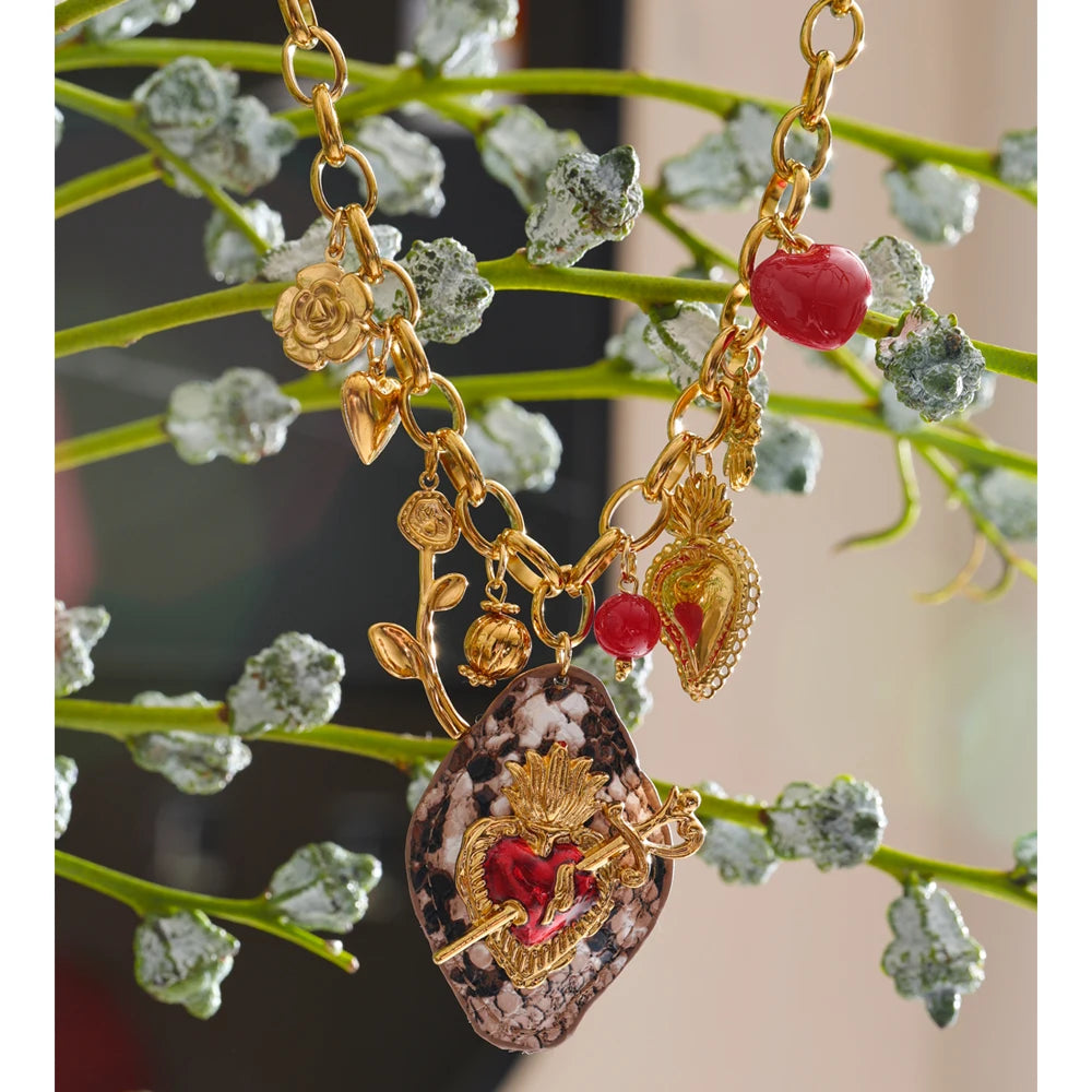 Acrylic Flower Heart Charm Necklace