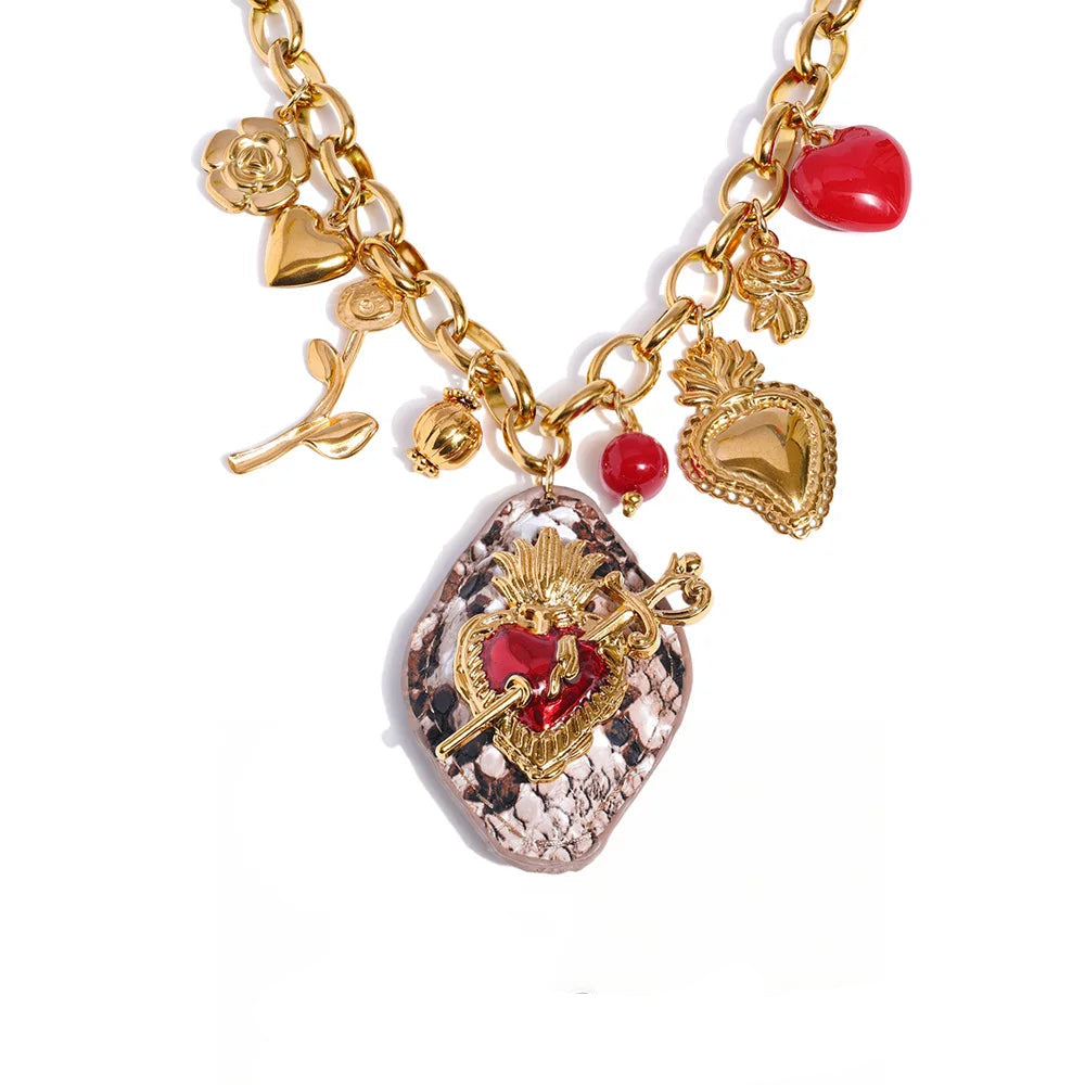 Acrylic Flower Heart Charm Necklace