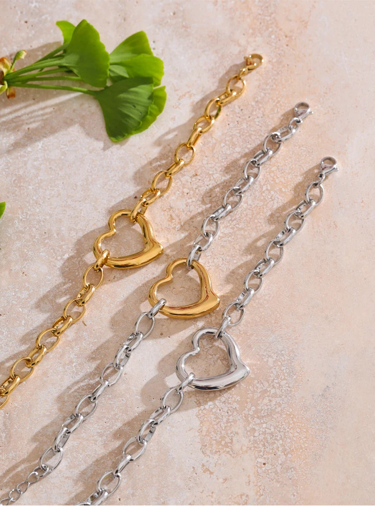 Polished Heart Charm Bangle Bracelet