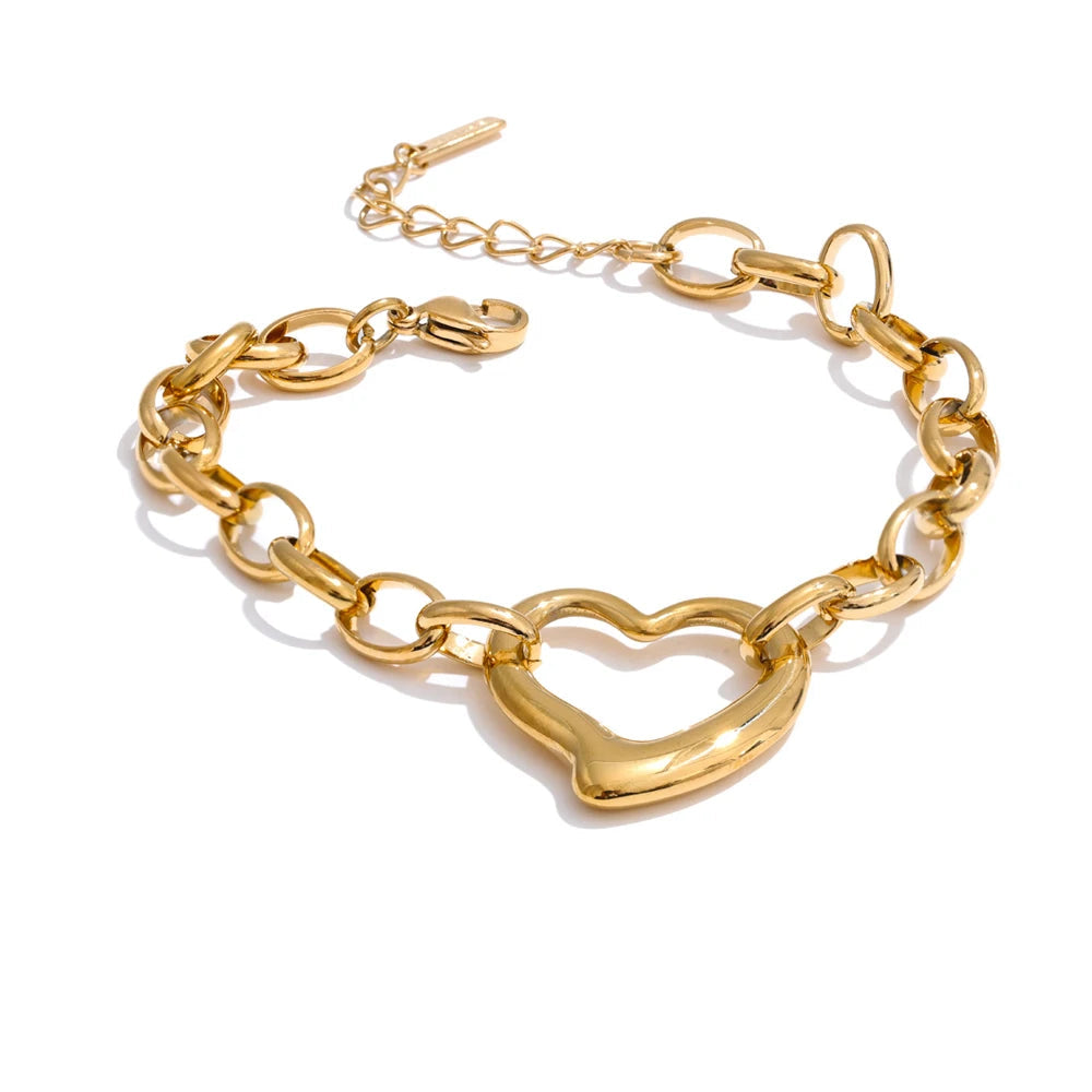Polished Heart Charm Bangle Bracelet